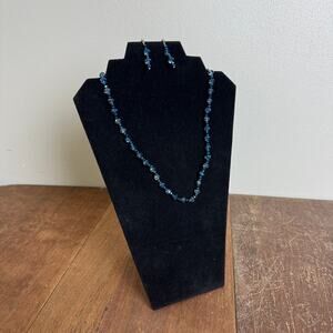 Artisan Made AB‎ Navy & Light Blue Faceted bead necklace & Earring Set